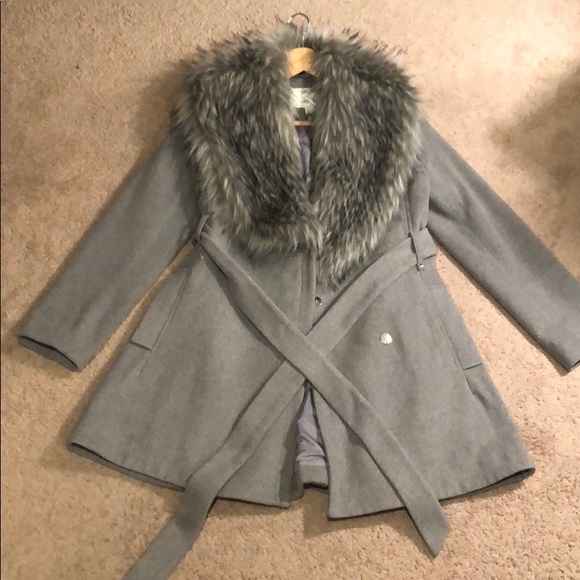 ASOS petite faux fur coat jacket removable collar - Picture 6 of 8